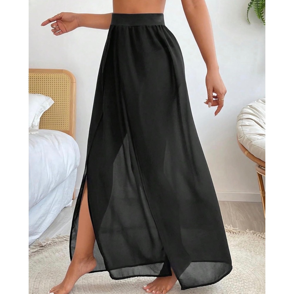 SweatyRocks Sheer Black Cover Up Skirt High Slit Maxi XL - Picture 4 of 7
